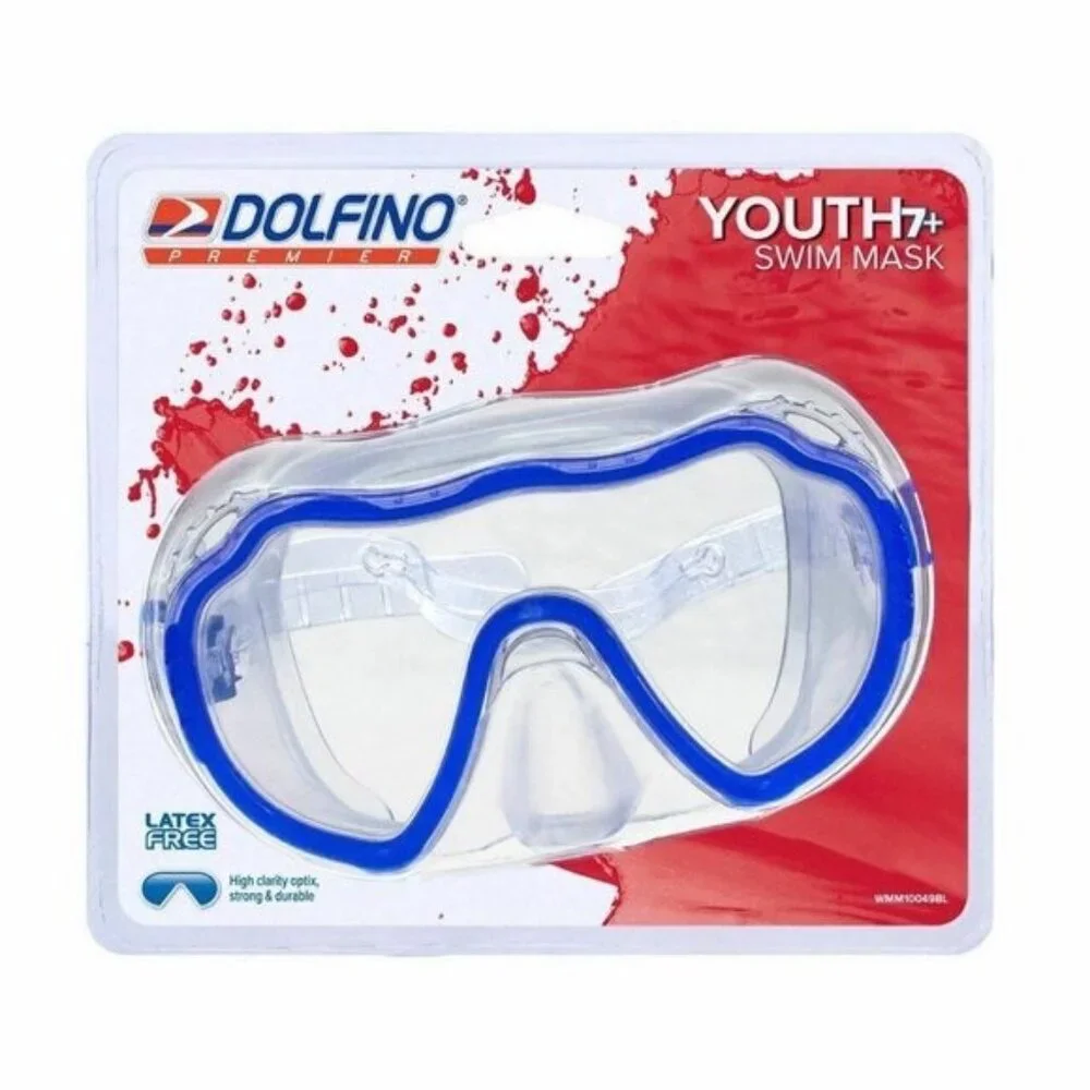 Dolfino Youth Swim Mask Blue Wide-Angle View Adjustable Junior Kids Swimming